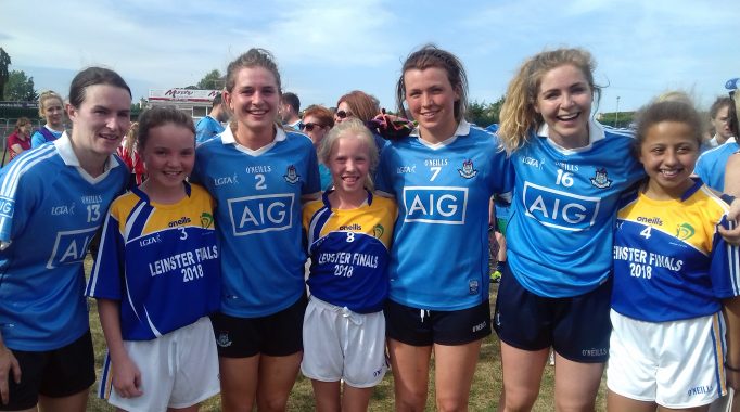 Kate O Connell, Keeva Kelly and Maya O Toole pictured with 3 of the Dublin team at the Ladies Leinster final in Carlow
