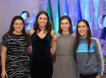Eimear, Aoifa & Orla O'Brien with Dublin Senior player, Hannah O'Neill at the recent Longford Slashers Social Presentation.